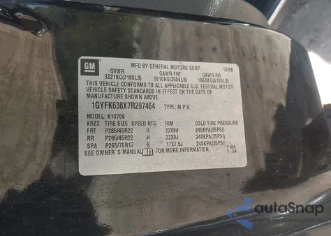 2007 Cadillac Escalade Standard z USA, uszkodzony, nr VIN 1GYFK638X7R297464